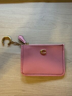 Coach Pink Leather Zip Card Holder with Gold Keyring